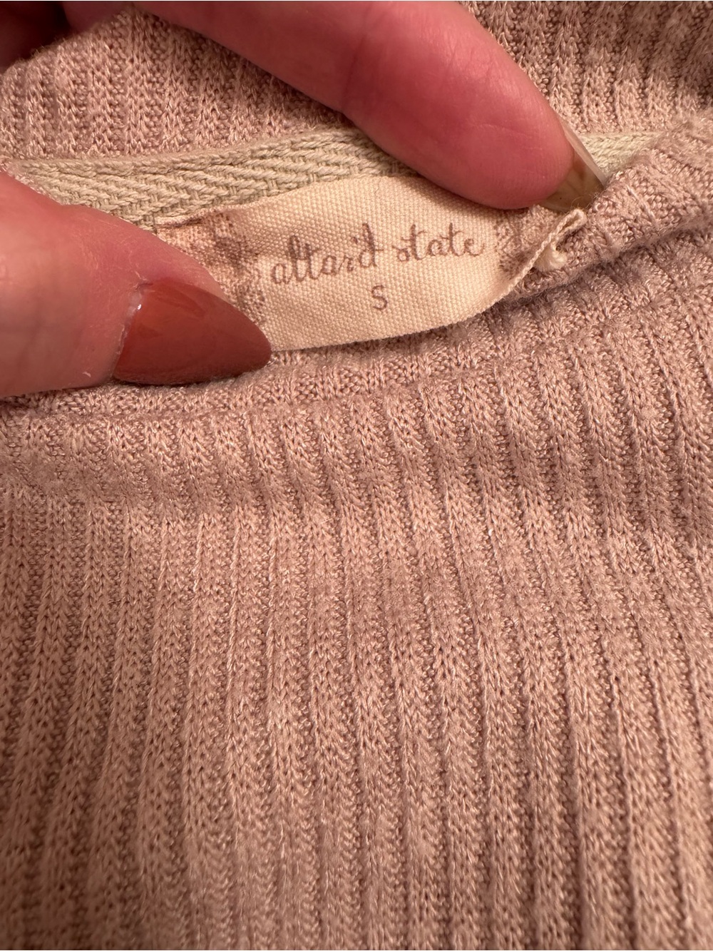Altar'd State Cream Ribbed Pullover with Burnt Orange Patterned Balloon Sleeves - Picture 5 of 5